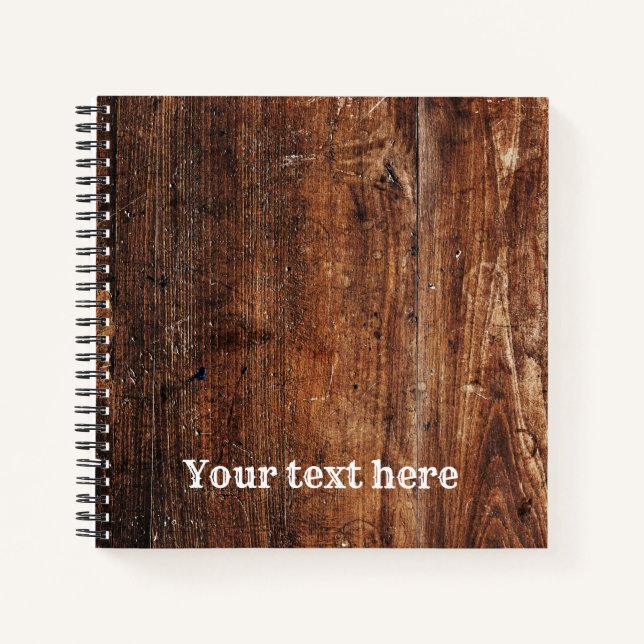 Personalised Rustic Old Wood spiral notebook  (Front)
