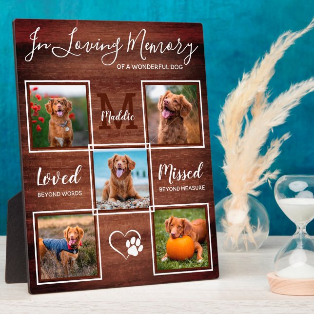 Personalised Rustic Pet Loss Dog Memorial 5 Photo Plaque (Creator Uploaded)