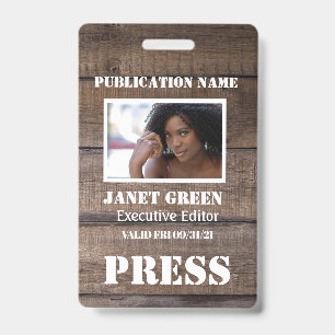 Personalised Rustic Photo Journalist  Press Pass ID Badge
