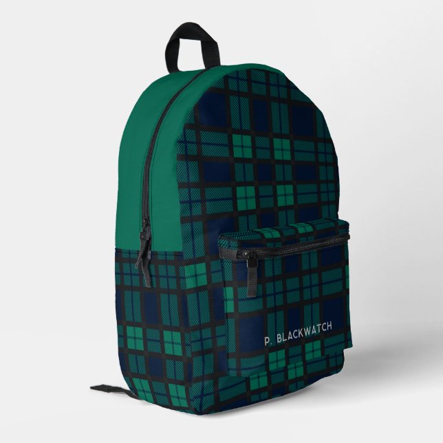 Personalised Rustic Plaid Blue Green Tartan Printed Backpack (Back Corner Left)