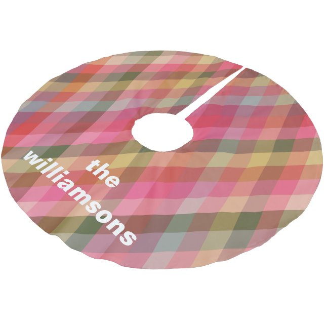Personalised Rustic Plaid Family Name Christmas Brushed Polyester Tree Skirt (Angled)