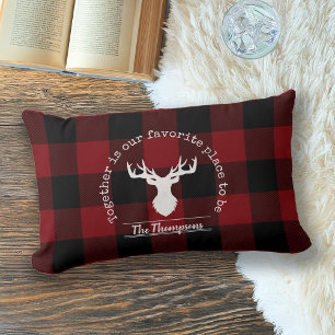 Personalised Rustic Red and Black Buffalo Check Lumbar Cushion