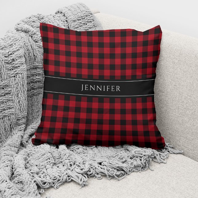 Personalised Rustic Red And Black Plaid Cushion (Creator Uploaded)
