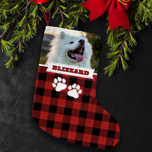 Personalised Rustic Red Buffalo Dog Name Photo Small Christmas Stocking