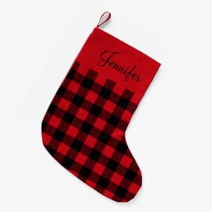 Personalised Rustic Red Buffalo Plaid  Small Christmas Stocking
