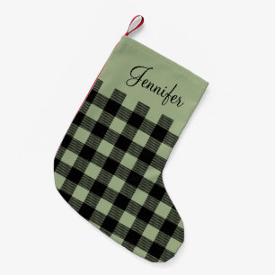 Personalised Rustic Sage Green Buffalo Plaid  Small Christmas Stocking