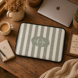 Personalised Rustic Sage Green Srtiped Laptop Sleeve