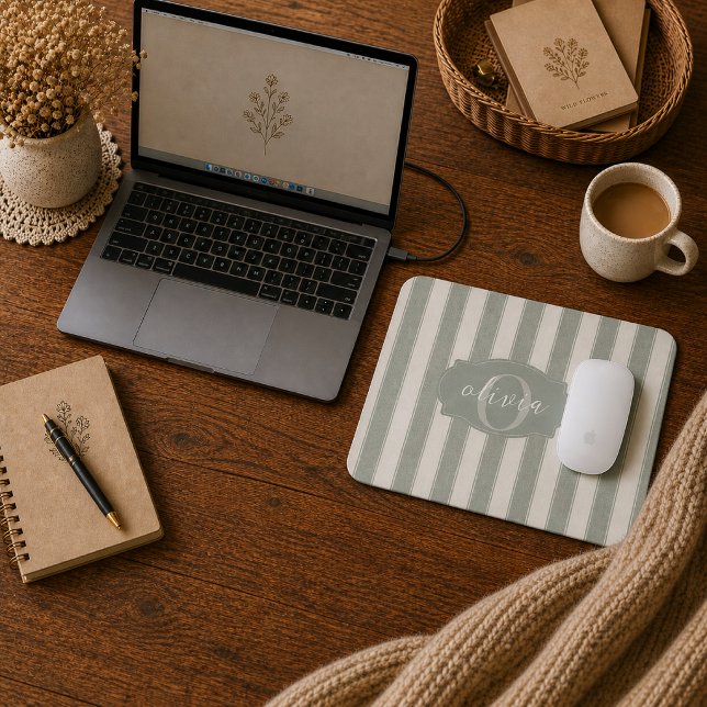 Personalised Rustic Sage Green Srtiped Mouse Pad (Creator Uploaded)