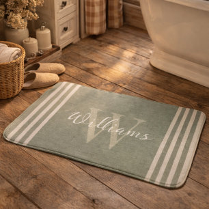 Personalised Rustic Sage Green Stripe Bath Mat