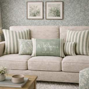 Personalised Rustic Sage Green Stripe Lumbar Cushion