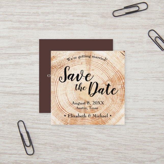 Personalised Rustic Save the date Printed Wood Square Business Card (Front/Back In Situ)