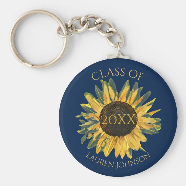 Personalised Rustic Sunflower Graduation Keychain (Front)