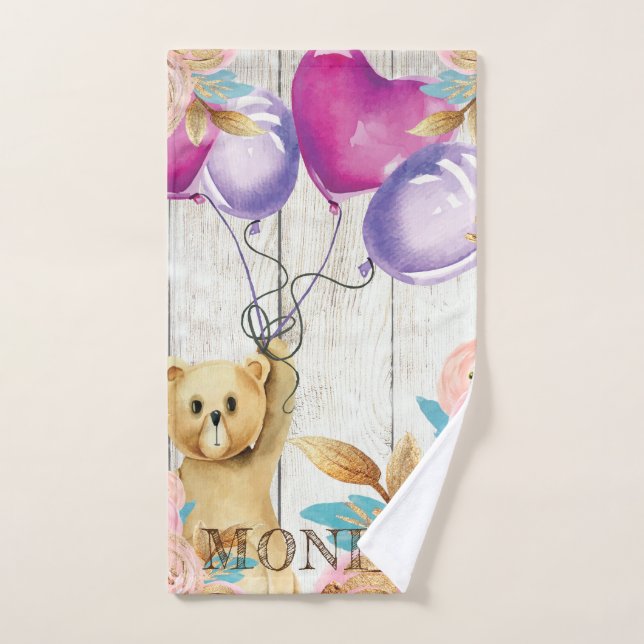 Personalised Rustic Teddy Bear Hand Towel (Hand Towel)