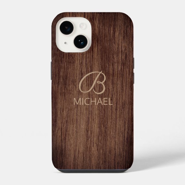 Personalised Rustic Timber Monogram Name iPhone Case (Back)