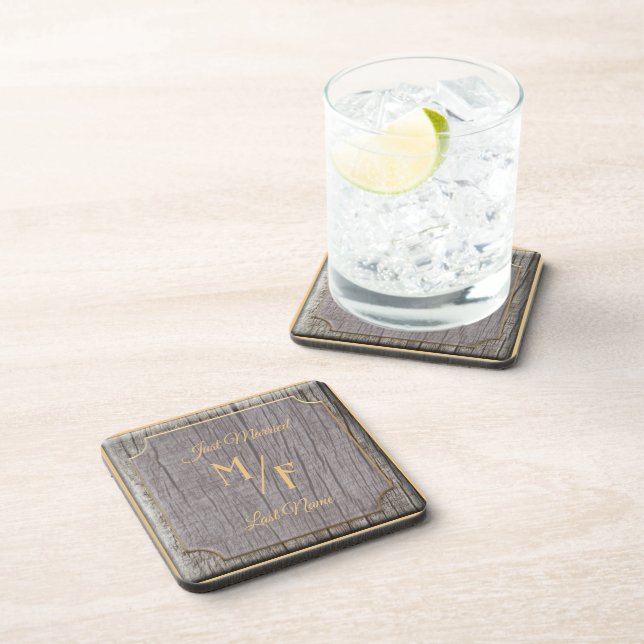 Personalised Rustic tree bark nature with initials Coaster (Right Side)