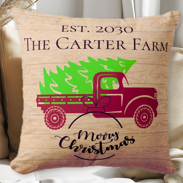 Personalised Rustic Truck Est. Yr. Christmas Cushion (Creator Uploaded)