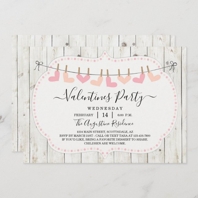 Personalised Rustic Valentine Day Party Invitation (Front/Back)