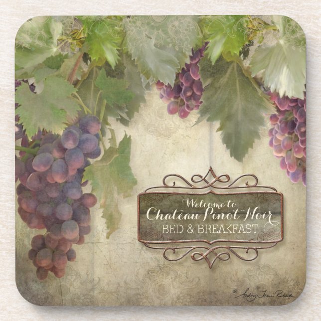 Personalised Rustic Vineyard Winery Fall Wine Sign Coaster (Front)