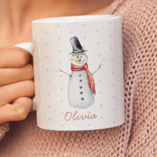 Personalised Rustic Watercolor Snowman Let it Snow Mug