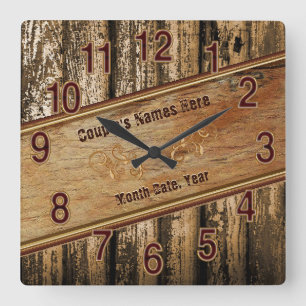 Personalised Rustic Wedding Gift Ideas for Couples Square Wall Clock