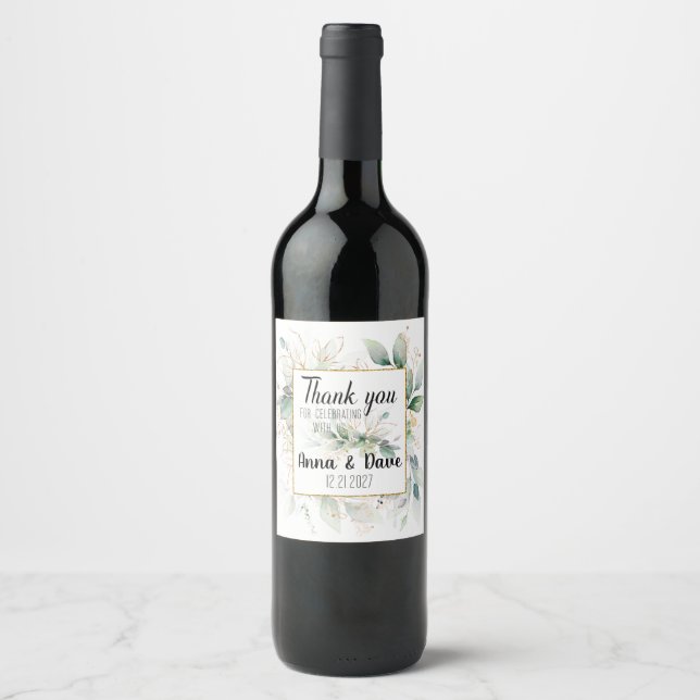 Personalised Rustic Wedding Greenery Favours Wine Label (Front)