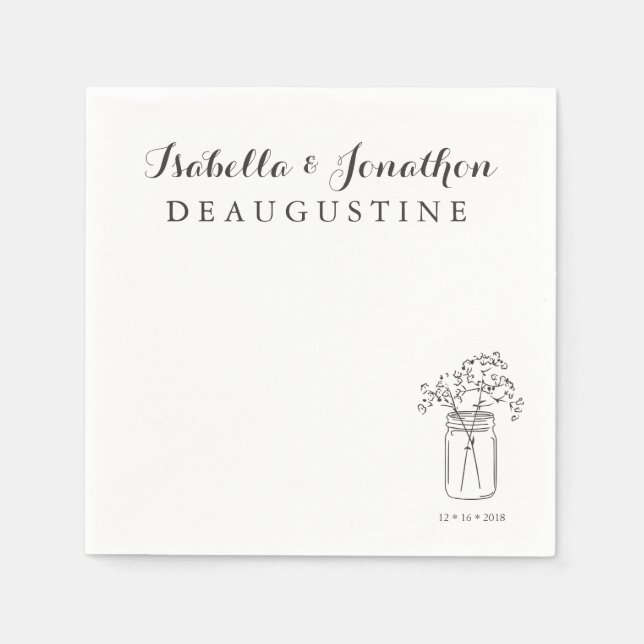 Personalised Rustic Wedding Mason Jar Napkin (Front)