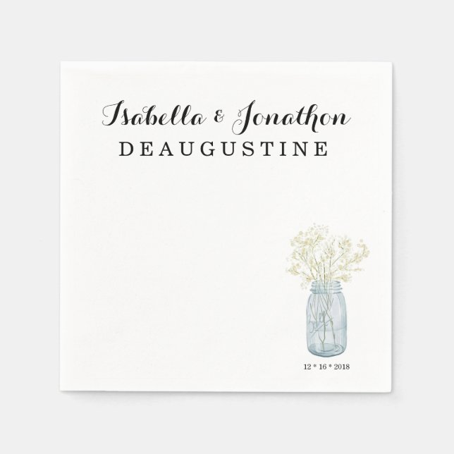 Personalised Rustic Wedding - Mason Jar Napkin (Front)
