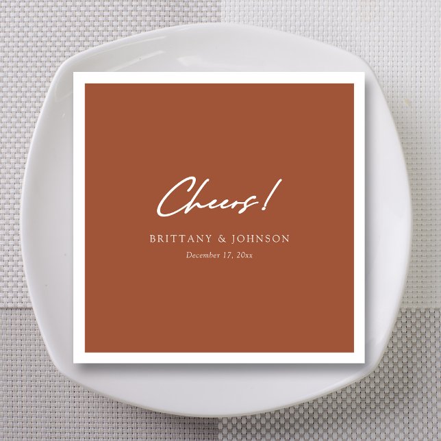  Personalised Rustic Wedding Napkins - Cheers!  (Personalized Rustic Wedding Napkins with White Cheers Script)