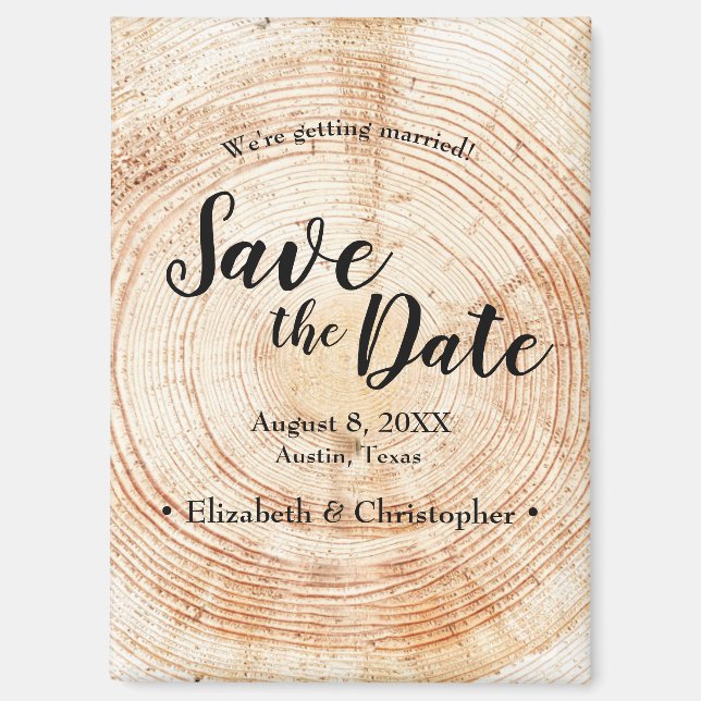 Personalised Rustic Wedding Save the date Wood Magnet (Front)