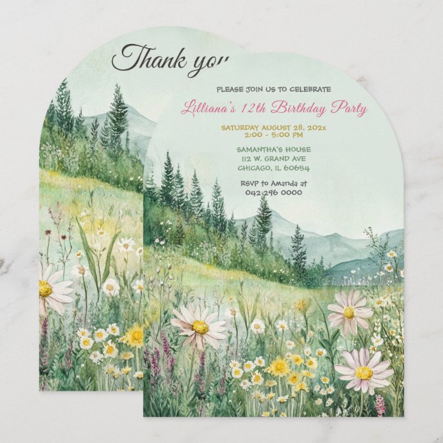 Personalised Rustic Wildflowers Birthday  Invitation (Front/Back)
