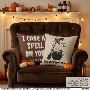 Personalised Rustic Witch family name Halloween Cushion