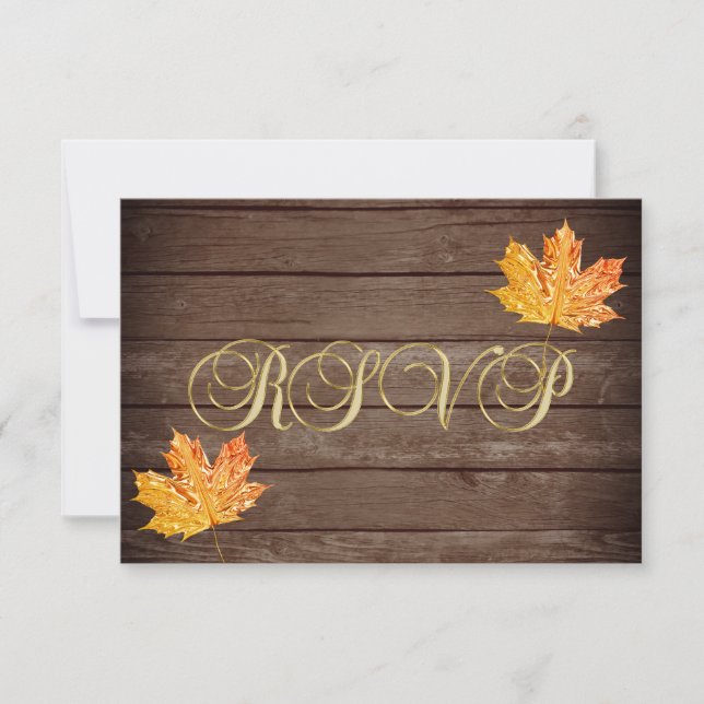 Personalised Rustic Wood Country Fall RSVP Wedding (Front)