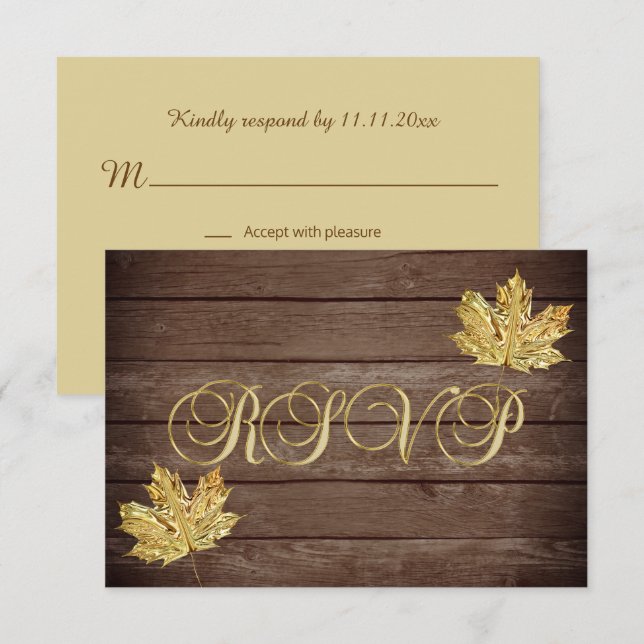 Personalised Rustic Wood Country Fall RSVP Wedding Invitation (Front/Back)