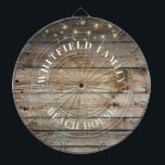 Personalised Rustic Wood Family Beach House Dartboard<br><div class="desc">Easily create your own personalised family dartboard with our rustic print wood background with string lights design. Perfect for your vacation home or for the holiday so all the family members can have a great time throwing darts</div>