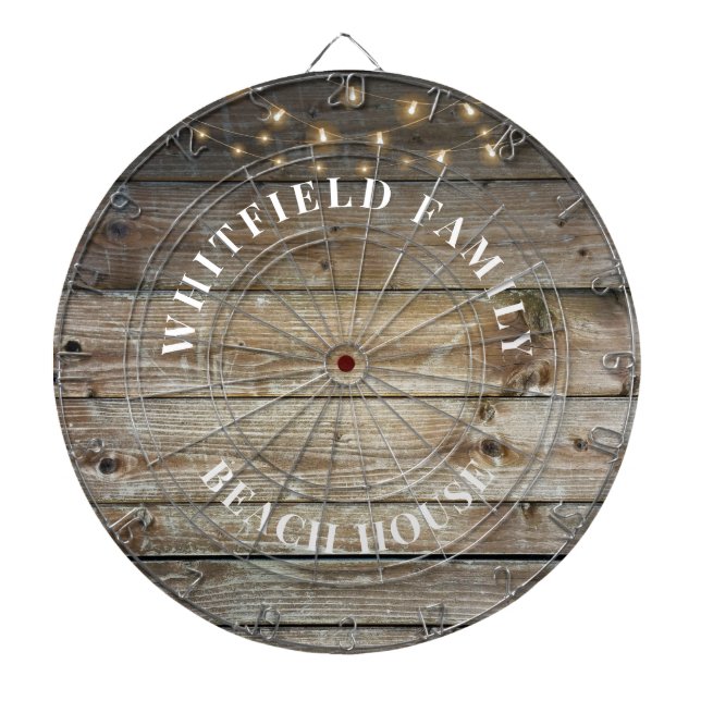 Personalised Rustic Wood Family Beach House Dartboard (Front)