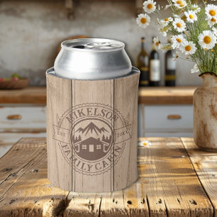 Personalised Rustic Wood Family Cabin Can Cooler