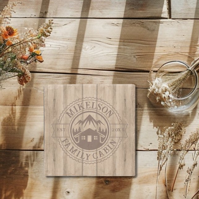 Personalised Rustic Wood Family Cabin Stone Coaster (Creator Uploaded)