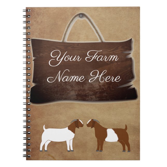 Personalised Rustic Wood Farm Sign Boer Goat Notebook (Front)