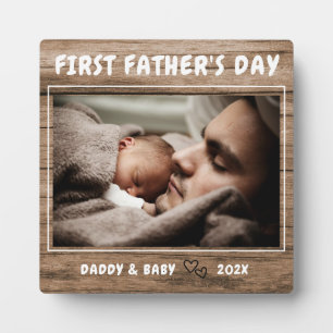 Personalised Rustic Wood First Father's Day Photo Plaque