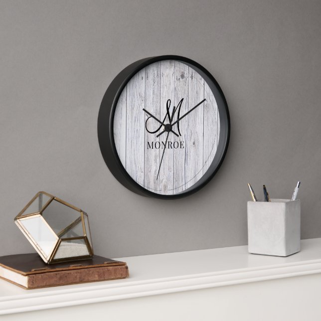 Personalised Rustic Wood Monogram Family Name Clock (Office)