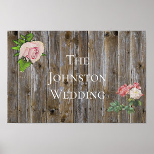 Personalised Rustic Wood Roses Wedding Poster