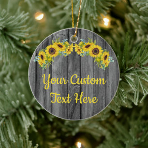 Personalised Rustic Wood Sunflower Custom Text Cer Ceramic Tree Decoration