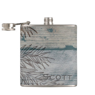 Personalised   Rustic Wood Winter Pine Tree Branch Hip Flask