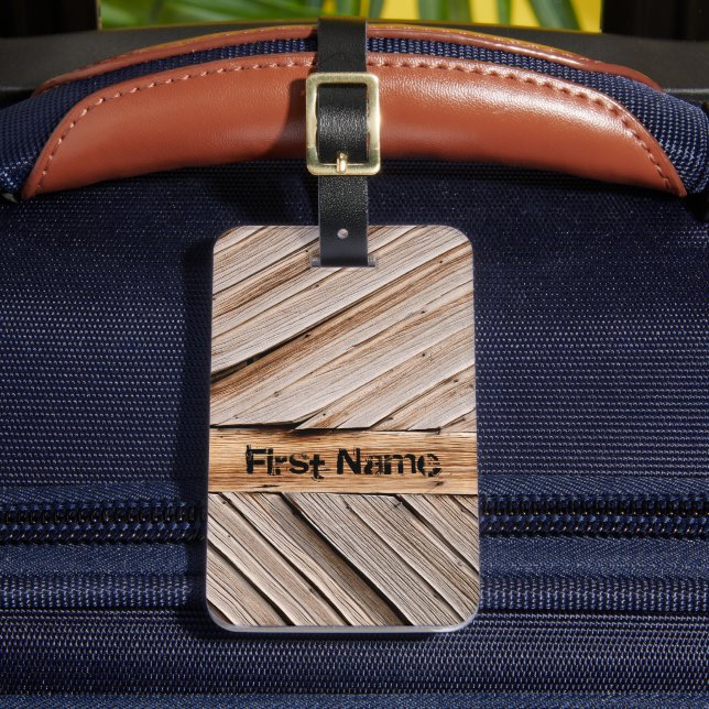 Personalised Rustic Wooden Door Luggage Tag (Front Insitu 2)