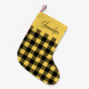 Personalised Rustic Yellow Buffalo Plaid Small Christmas Stocking