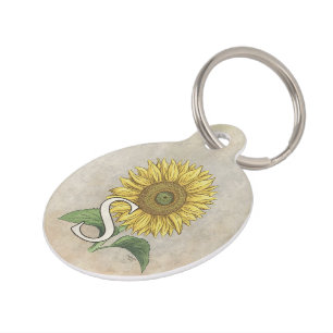 Personalised S for Sunflower Flower Monogram Pet Tag
