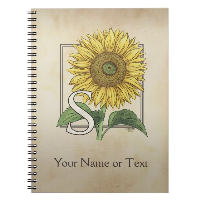 Personalised S for Sunflower Flower Monogram Spiral Notebook (Front)