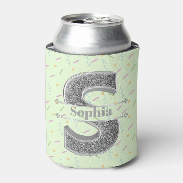 Personalised S Initial Silver Monogram Your Name Can Cooler (Can Front)