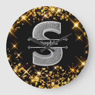 Personalised S Initial Silver Monogram Your Name Large Clock