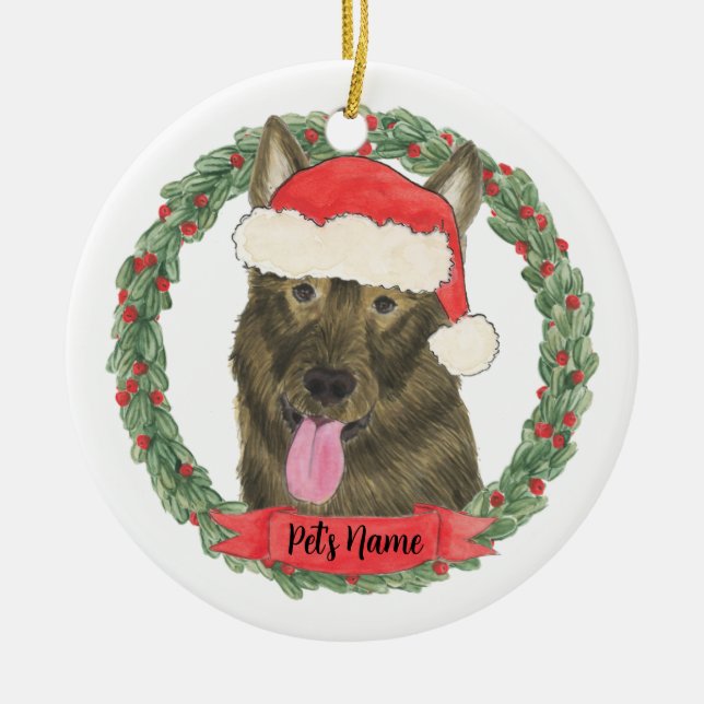 Personalised Sable German Shepherd Ceramic Tree Decoration (Front)